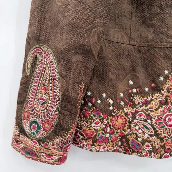 Coldwater Creek Women’s Brown Embroidered Paisley Jacket Blazer Boho Size 10 - Picture 4 of 11